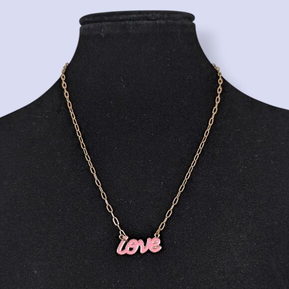 (2/$20) Pink Enamel "Love" Necklace - Picture 1 of 5